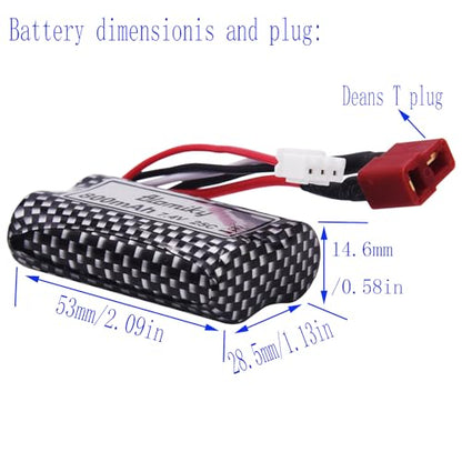 Blomiky 2 Pack 7.4V 800mAh 2S Li-ion 15C Battery with T Plug and USB Cable Compatible with BEZGAR 5 HM162 HM161 and 9145 1:20 Remote Control Truck RC Cars HBX X03 RC Boat / 9135 Pro Battery T 2