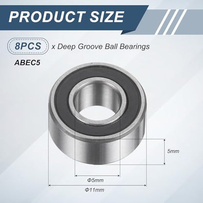 uxcell 8Pcs 685ZZ 5mmx11mmx5mm Deep Groove Ball Bearings, Double Metal Shielded Bearing Steel ABEC5 High Performance for Industrial Machinery Precision Transmission, Silver - size: 685ZZ 5mmx11mmx5mm