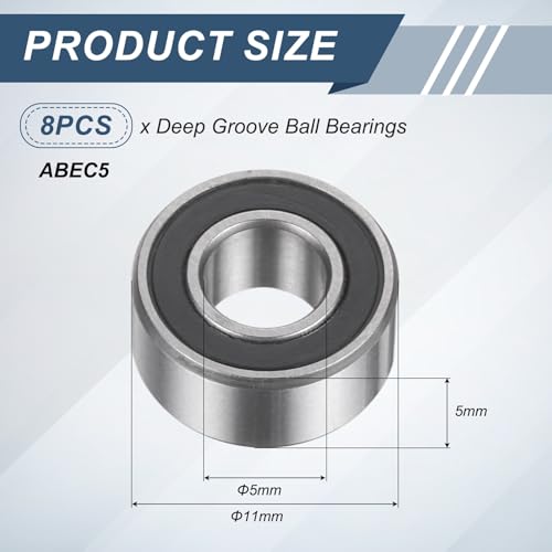 uxcell 8Pcs 685ZZ 5mmx11mmx5mm Deep Groove Ball Bearings, Double Metal Shielded Bearing Steel ABEC5 High Performance for Industrial Machinery Precision Transmission, Silver - size: 685ZZ 5mmx11mmx5mm