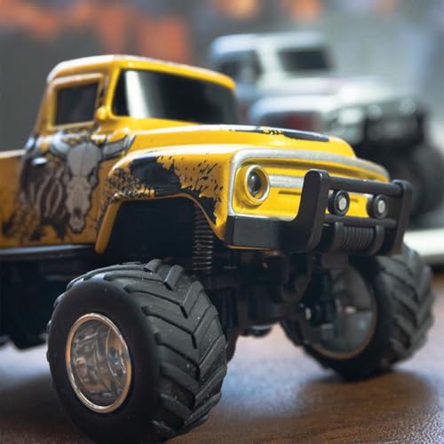 1:64 Scale MINI Monster Truck RC Car with Tow Hook, 2.4G Alloy Remote Control Vehicle with 3-Speed Gear,Multi-Player Off-Road Model HG4-231 - color: Yellow
