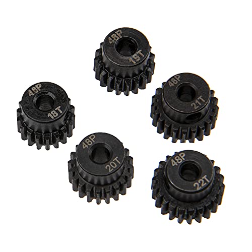 5Pack ShareGoo Steel 48P 3.175mm Pinion Gear Sets 18T 19T 20T 21T 22T fit 3.175mm (1/8-Inch) Shaft Compatible with Arrma HPI Kyosho Losi Axial Traxxas Tamiya Associated 1/10 RC Car Monster Truck Buggy