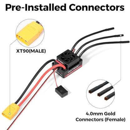 120A Waterproof Brushless ESC, 2-4S LiPo Sensorless Speed Controller for 1/10 RC Car, Truck, Buggy, Truggy, Pre-soldered XT90 & 4.0mm Bullet Connectors, 32-bit MCU - T10 Series - style: 1/10 120A 2-4S XT90