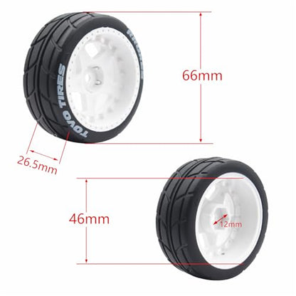 65mm 4PCS 1/10 RC On-Road tires and Hard Plastic wheels set Hex 12mm For WRC Drift Car Conversion 1/10 RC On-Road Car Traxxas Tamiya FW06 TT02 HPI HSP 94122 Kyosho%T068 (White) - color: White