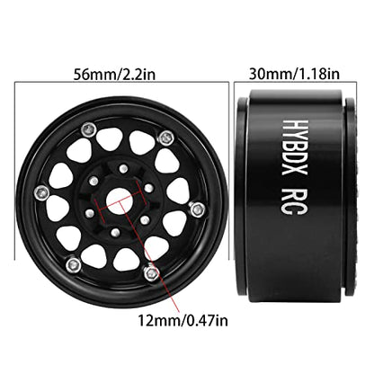 1.9 Inch Aluminum Alloy Beadlock Wheel Rim Hub 4pcs Suit for 1:10 RC Crawler Axial SCX10 SCX10 II TRX4 RC4WD D90. (Black) - color: Black