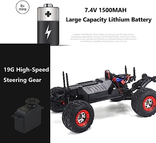 55KM/H High Speed Desert Electric Remote Control Racing Car, 4WD 2212 Brushless Motor 3200KV Rechargeable RC Rally Truck, 2.4G Full Scale Off-Road Climbing Vehicle, Xmas Gift for Adults