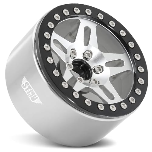 STMU 2.2 Inch Aluminum Beadlock Turbine Wheels - Perfect Fit for SCX10 TRX4 VS4-10 Gen8 1/10 RC Crawler Vehicles (Silver) - color: Silver