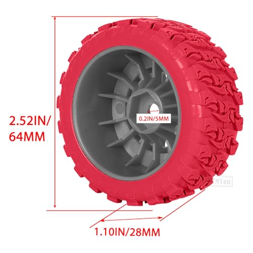 RC MX1.25 RC Truck Wheel Tires for Traxx as/Mojave GROM 223S 4x4 RTR,14301 14302 14303,Tamiya Kyosho HPI 1/14-1/18 Scale On/Off Road,RC Monster Truck Car Wheels,Grey-Red - color: Grey-red(rc Wheels Tires)