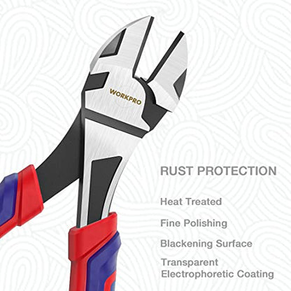 WORKPRO 7-Inch Diagonal Pliers in CRV Steel for Cutting Wires, Bi-material Handle Comfort Grip - style: 7-inch