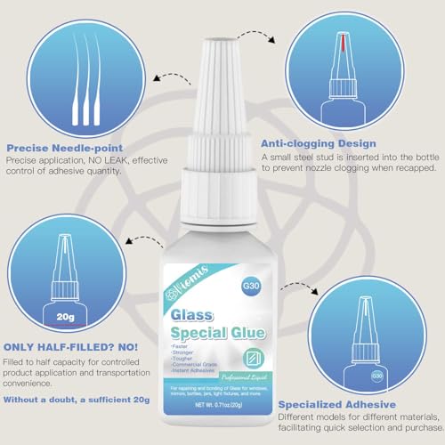 20g Glass Glue, Instant Strong Glue for Acrylic, Other Materials | Acrylic Super Glue for Bonding Glass| Clear Adhesive Glue Repair for Craft, Jewelry, Rhinestone, Crystal, Mirror, Glasses - size: 20g Glass Glue