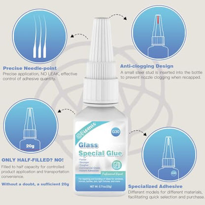 20g Glass Glue, Instant Strong Glue for Acrylic, Other Materials | Acrylic Super Glue for Bonding Glass| Clear Adhesive Glue Repair for Craft, Jewelry, Rhinestone, Crystal, Mirror, Glasses - size: 20g Glass Glue