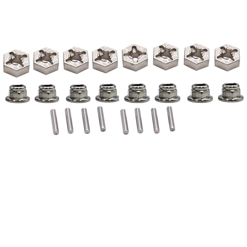 Blomiky 8 Pack 12mm Wheel Hub Hexes and 8 Pack M20101 Wheel Hex Pins and M40 M4 Wheel Locknuts Spare Parts for Some Kind of 1/10 1/12 1/14 1/16 1/18 Scales RC Truck / 9125 Hex Pin Locknuts 2