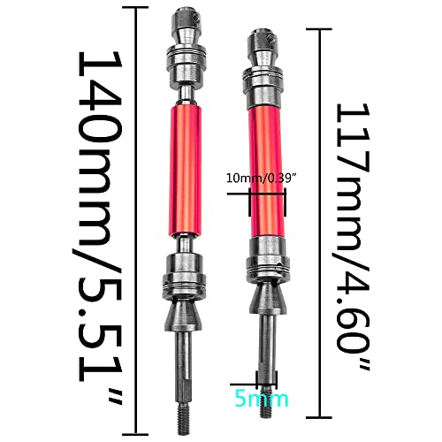 Front & Rear Universal Drive Shaft CVD w/Wheel Hex Hub Compatible with 1/10 Traxxas Slash VXL 4x4 /Stampede VXL 4X4/Hoss VXL 4X4 RC Car Upgrade Part (Red) - color: Red