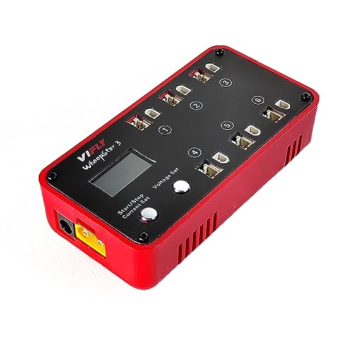 VIFLY WhoopStor V3 6 Ports 1S LiPo Battery Storage Charger and Discharger with LCD Display Tiny Whoop Charger with PH2.0 and BT2.0 Connectors - color: Red
