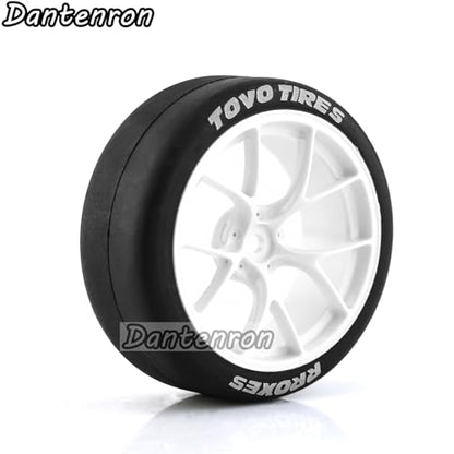 1/10 RC Drift Tires OD 65mm and Plastic Wheels Rims 12mm Hex Rally Racing Tyres for 1:10 Street Touring Car On Road Tamiya Traxxas HPI KYOSHO XV02 XV01 TT01 TT02 PTG2 A959 4PCS (White) - color: White