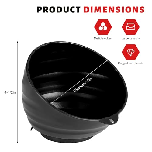 Magnetic Nut Cup, 6 Inch Cup Diameter Curved Magnetic Screws Bowl Holds Up to 5 Pounds, Multi-Use Parts Tray Nuts Bolts Organizer Attaches to Metal Surfaces, Car Accessories (Black) - color: Black