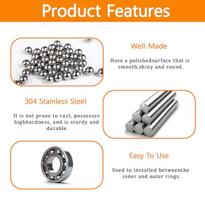 840 Pcs Stainless Steel Bearing Balls, 2/2.5/3/3.5/4/4.5/5/5.5/6/7/8/9/10mm | Metric Precision, Assorted Loose, For Bicycle/Bike - size: M2/2.5/3/3.5/4/4.5/5/5.5/6/7/8/9/10-840Pcs