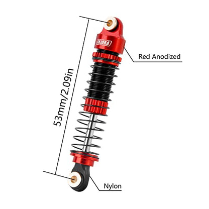 INJORA 53mm Aluminum Threaded Oil Shocks for 1/18 TRX4M RC Upgrade, Red - color: Red