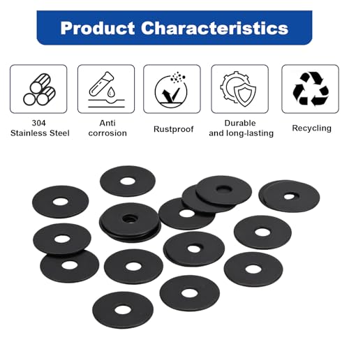 ZQZ 100Pcs 1/4" x 1" Flat Washers, 304 Stainless Steel Fender Washers, Black Finish, Standard Stainless Steel Washers for Screws - size: B-1/4" x 1"-100 Pieces