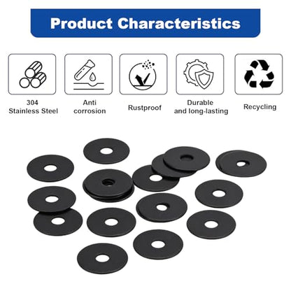 ZQZ 100Pcs 1/4" x 1" Flat Washers, 304 Stainless Steel Fender Washers, Black Finish, Standard Stainless Steel Washers for Screws - size: B-1/4" x 1"-100 Pieces
