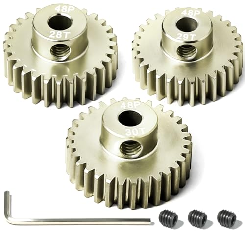 3PCS 48P Pinion Gear Set 7075 Aluminum Alloy 3.175mm Shaft 28T 29T 30T with Screws & Hex for 1/10 RC Arrma Traxxas HPI Sakura Losi Axial SCX10 Tamiya Monster Truck Buggy Motor Gears Upgrade - size: 28 29 30T