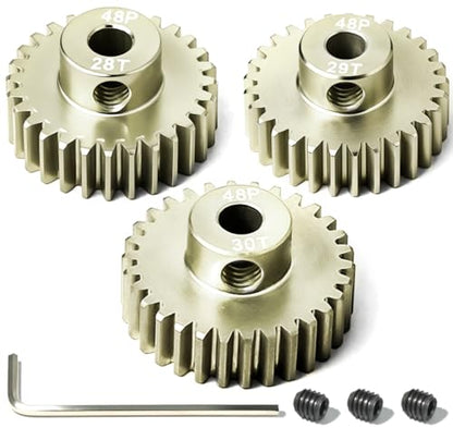 3PCS 48P Pinion Gear Set 7075 Aluminum Alloy 3.175mm Shaft 28T 29T 30T with Screws & Hex for 1/10 RC Arrma Traxxas HPI Sakura Losi Axial SCX10 Tamiya Monster Truck Buggy Motor Gears Upgrade - size: 28 29 30T