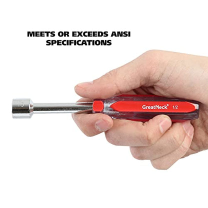 Great Neck ND72 7-Pc SAE Nut Driver Set, Nut Drivers for Automotive, Mechanical, and DIY Projects, Chrome Vanadium Steel, Acetate Color-Coded Handles, Rust-Resistant, ANSI Rated Tools - size: SAE