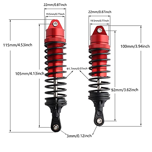5862 Front & Rear Aluminum Alloy Shock Absorber for 1/10 Slash 4x4 Hoss Rustler Stampede Bandit VXL Nitro Shock Parts Replace of 3760 3762 SLA014 (4-Pack) (Red) - color: Red