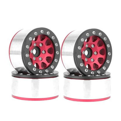 4PCS 1.55 Inch Aluminum Alloy Metal 10Holes Beadlock Wheel Rim Hubs Replacement Accessory for Tamiya AX90069 D90 TF2 CC01 CC02 1/10 RC Crawler Car Upgrade Parts (Black Red) - color: Black Red
