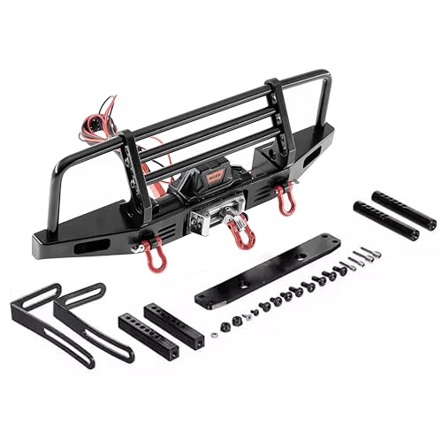 GoolRC Metal Front Bumper with Winch 2 LED Light for 1/10 RC Car Crawler Compatible with Replacmenet for TRX Hsp Redcat Rc4wd Tamiya Axial Scx10 D90 HPI Car Upgrade