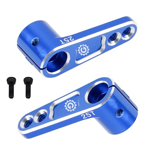 2PCS TGCWENG CNC Aluminum Alloy 25T Servo Horn 25 Teeth Steering Arm Horn Suitable with Losi Tamiya HPI HSP Redcat Axila SCX10 90046 TRX4 Etc 1/10 RC Crawler car (Blue) - color: Blue