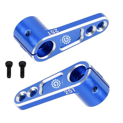 2PCS TGCWENG CNC Aluminum Alloy 25T Servo Horn 25 Teeth Steering Arm Horn Suitable with Losi Tamiya HPI HSP Redcat Axila SCX10 90046 TRX4 Etc 1/10 RC Crawler car (Blue) - color: Blue