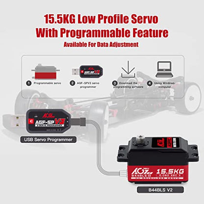 AGFRC B44BLS V2 15.5KG 0.060s Low-Profile RC Servo | 0.060s/60°, 8.4V HV, Brushless, Programmable, Titanium Gear, 2BB, for 1/10-1/12 RC Cars, Trucks, Planes, 48g