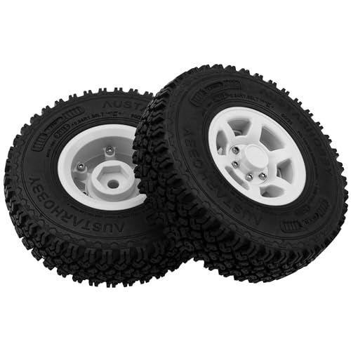 4Pcs HIRCQOO 1.55'' Beadlock Plastic Wheel Rims Rim Rubber Tires Tyre 12mm Hex Compatible with RC4WD D90 TF2 Tamiya CC01 LC70 LC80 MST Axial AX90069 1/10 RC Crawler (White) - color: White