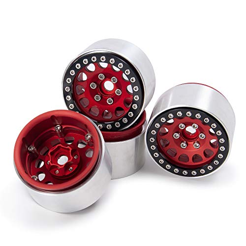 Aluminum Beadlock 2.2" Crawler Wheel Rims Set for 1/10 RC Axial Wraith RR10 YETI SCX10 D90 TRX4 CC01 Pack of 4 (RED)