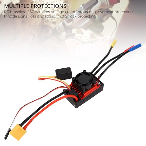 Eujgoov Sensorless Brushless ESC for 1/10 RC Car, Electronic Speed Controller with Fan Heatsink, Motor Driver for Short Course Truck Buggy Truck, Includes Video, CE FCC RoHS