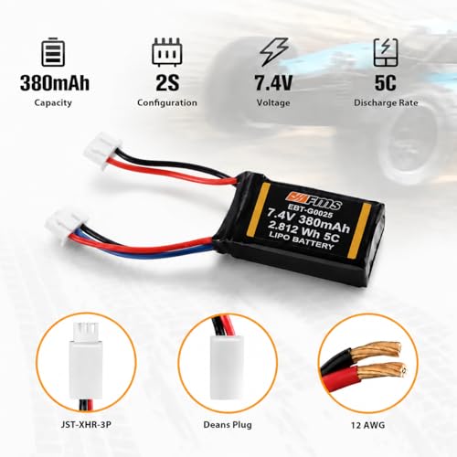 FMS Car Accessory Lipo Battery 2S 7.4V 380mAh Without PCM for 1/24,1/12, 1/18,FCX24M, FCX24 FCX18 etc - color: C1389-380mAh
