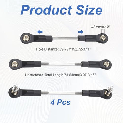 MECCANIXITY 4Pcs Adjustable Turnbuckles Camber Link, 69-79mm Turnbuckle Rod Steering Servo Linkage with M3 Ball Head Rod Ends for RC Car Replace Parts - size: 69-79mm