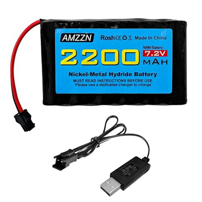 7.2V 2200mah AA NiMH Battery with SM-2P Plug and USB Charging Cable for Huina 1550 550 RC Excavator, Car, Truck, Engineering Vehicle, TR-211 RC Toy Car Battery