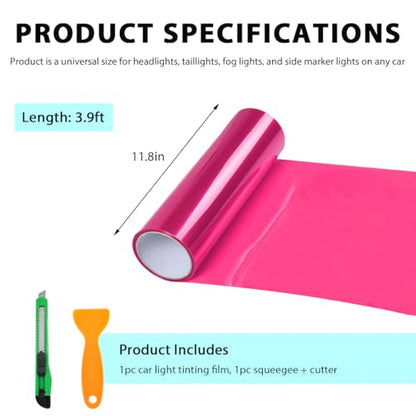 Car Headlight Tint Film, 12×48 Inch Vinyl Vehicle Tail Light Wrap Film Roll with Squeegee & Cutter, Waterproof Vinyl Tinted Sticker for Headlights Fog Lights Tail Lights (Pink) - color: Pink