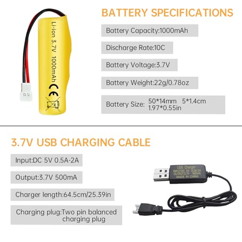 sea jump 2PCS 3.7V 1000mAh Li-ion Battery with Molex Plug and USB Charging Cable Suitable for RC Engineering Vehicles Drifting Vehicles Trucks Off-Road Vehicles High-Speed Climbing Racing Cars Boats