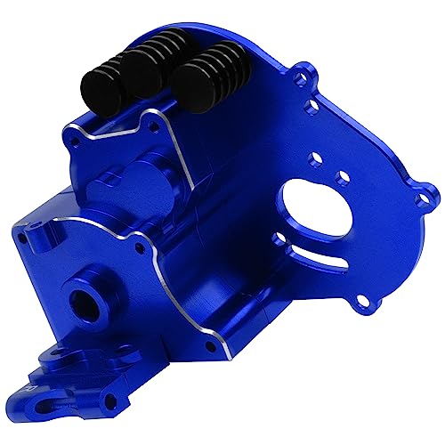 Aluminum Transmission Case Gearbox Housing Cover w/Motor Plate Compatible with 1/10 Traxxas Slash 2WD Rustler Stampede Bandit 2WD RC Car Replace 3691 (Blue) - color: Blue