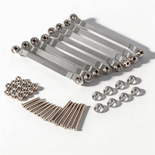 WPL C24 Upgrades, 8-Piece Aluminum RC Chassis Link Set for C14/C24, Silver | RC car pull rod kit for 1/16 WPL C14/C24 and 1/12 MN models, with 4 x 62 mm and 4 x 56 mm suspension links - color: Silver