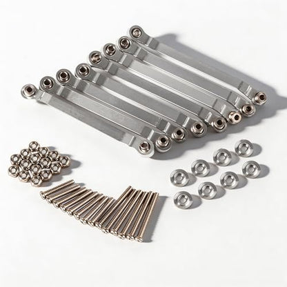 WPL C24 Upgrades, 8-Piece Aluminum RC Chassis Link Set for C14/C24, Silver | RC car pull rod kit for 1/16 WPL C14/C24 and 1/12 MN models, with 4 x 62 mm and 4 x 56 mm suspension links - color: Silver
