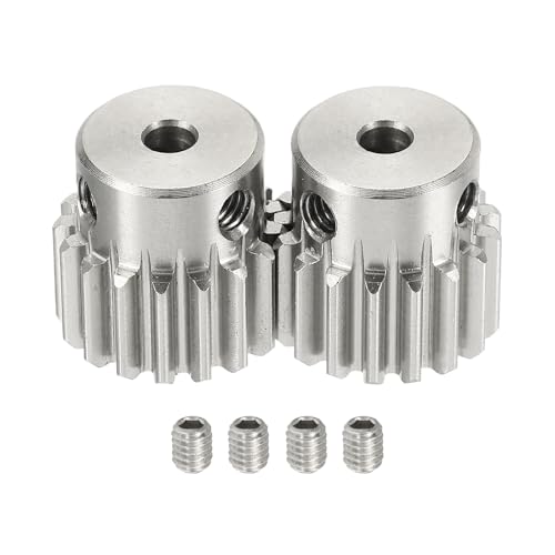 uxcell 2Pcs 1 Mod 17T Spur Gear 4mm Bore, 304 Stainless Steel Pinion Gear, 20°Pressure Angle, for Spur Rack and RC Model Car or Motor DIY(15mm) - size: 1 Mod 17T, 4mm x 15mm