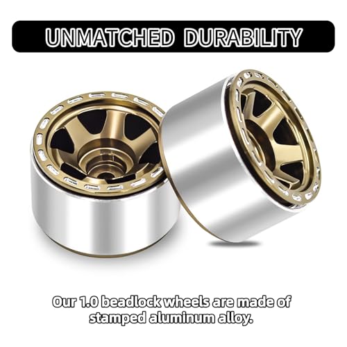 1.0 Beadlock Wheels, 4pcs Aluminum RC Rims with Positive Offset 7mm Hex for 1/18 1/24 RC Crawler Traxxas TRX4M Axial SCX24 AX24 FMS FCX24 Upgrades (Blade Type-Brown)