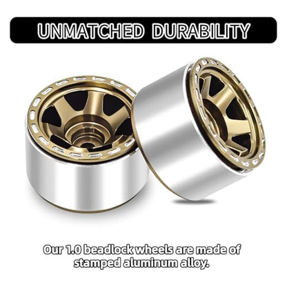1.0 Beadlock Wheels, 4pcs Aluminum RC Rims with Positive Offset 7mm Hex for 1/18 1/24 RC Crawler Traxxas TRX4M Axial SCX24 AX24 FMS FCX24 Upgrades (Blade Type-Brown)