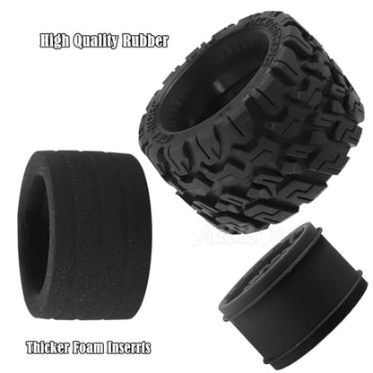RC Truck Tires Wheel for 1/10 Big Rock Granite Vortek/Stampede Rustler Hoss/L0s1 Rc 4wd,RC Wheels Tires 12mm/14mm Hex,Black - color: Black - Rc Tires Wheel