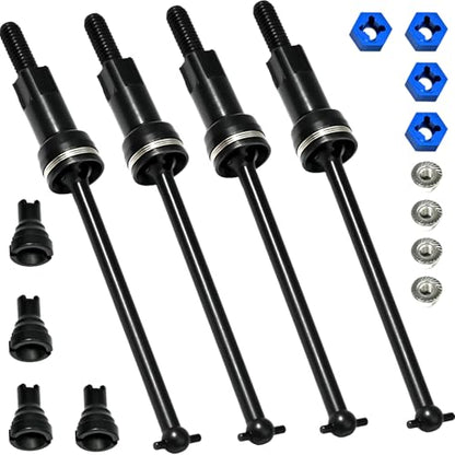 Hardened Steel CVD Driveshaft Front Rear with Hexs, Nuts, Drive Center Cup, Drivershaft Dogbone CVD Compatible with ARRMA 1/18 Mojave Granite GROM ARA2102, Replace #ARA311198 (Black,Blue) - color: Black-blue