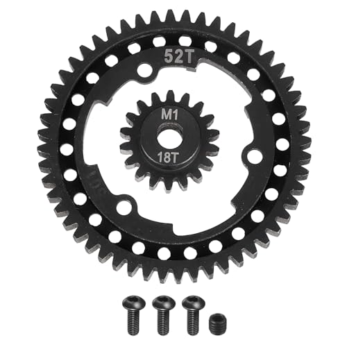 MECCANIXITY M1 Hardened Steel Spur Gear, 52T/18T 5mm Shaft Hardened Steel Upgrades Main Spur Gear for Brushless Brush Motor Model Car (Pack of 2, Black) - size: 52T/18T