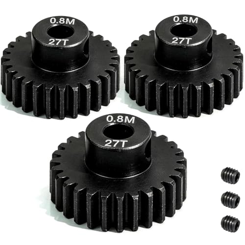 3-Pack Steel Metal 0.8M 5mm Pinion Motor Gear Sets 27T Compatible with HPI Kyosho Losi Axial Tamiya 1/8 1/10 RC Car Monster Truck Buggy, 0.8 Module Gear for Traxxsa Arrma - style: 3Pcs 27T